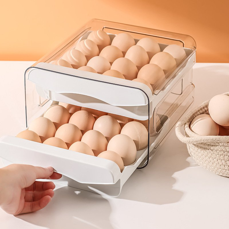 Modern Double-Layer Pet Plastic Thickened Fresh-Keeping Egg Storage Box for Kitchen Refrigerator