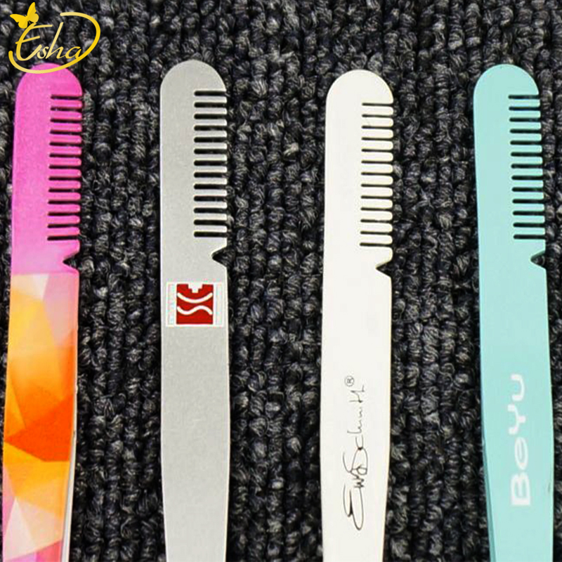 Eyelash Beauty Tool Slant Tip Eyelashes Cosmetic Tweezers with Attached Brow Comb