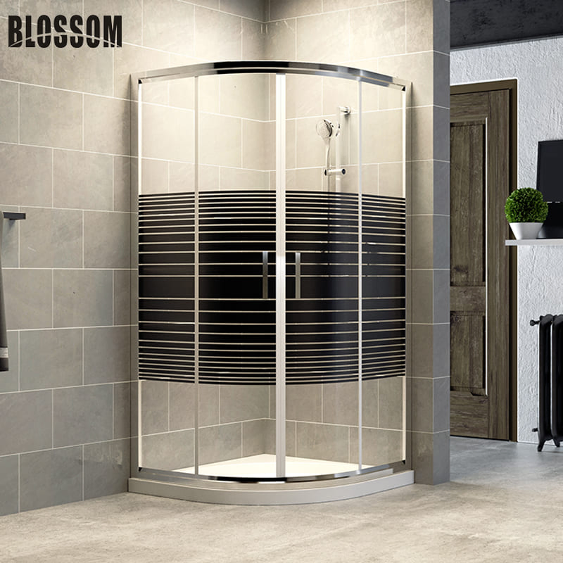 Tempered Glass Frame Black Shower Cabin with Mosaic Pattern Door