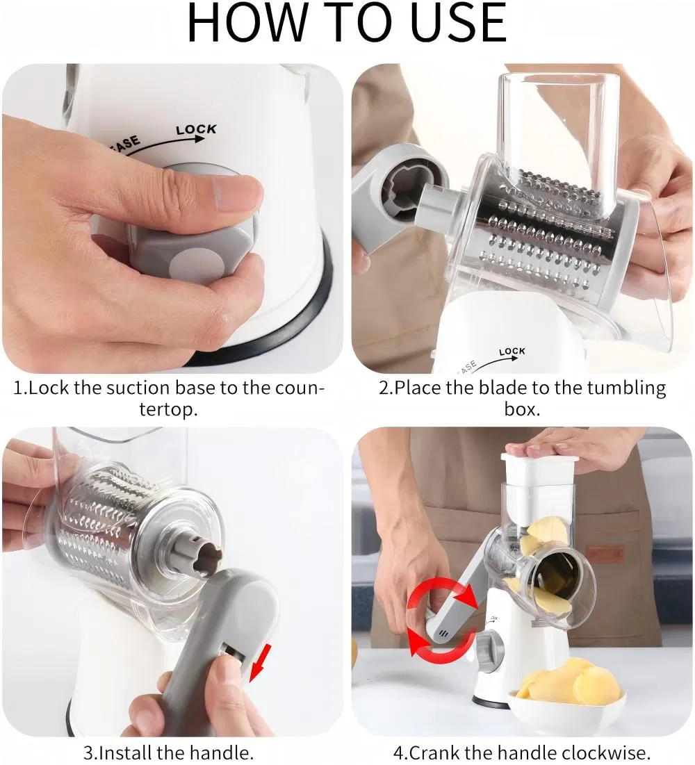 Manual 3 Stainless Steel Round Blade Mandoline Vegetable and Fruit Spiral Slicer