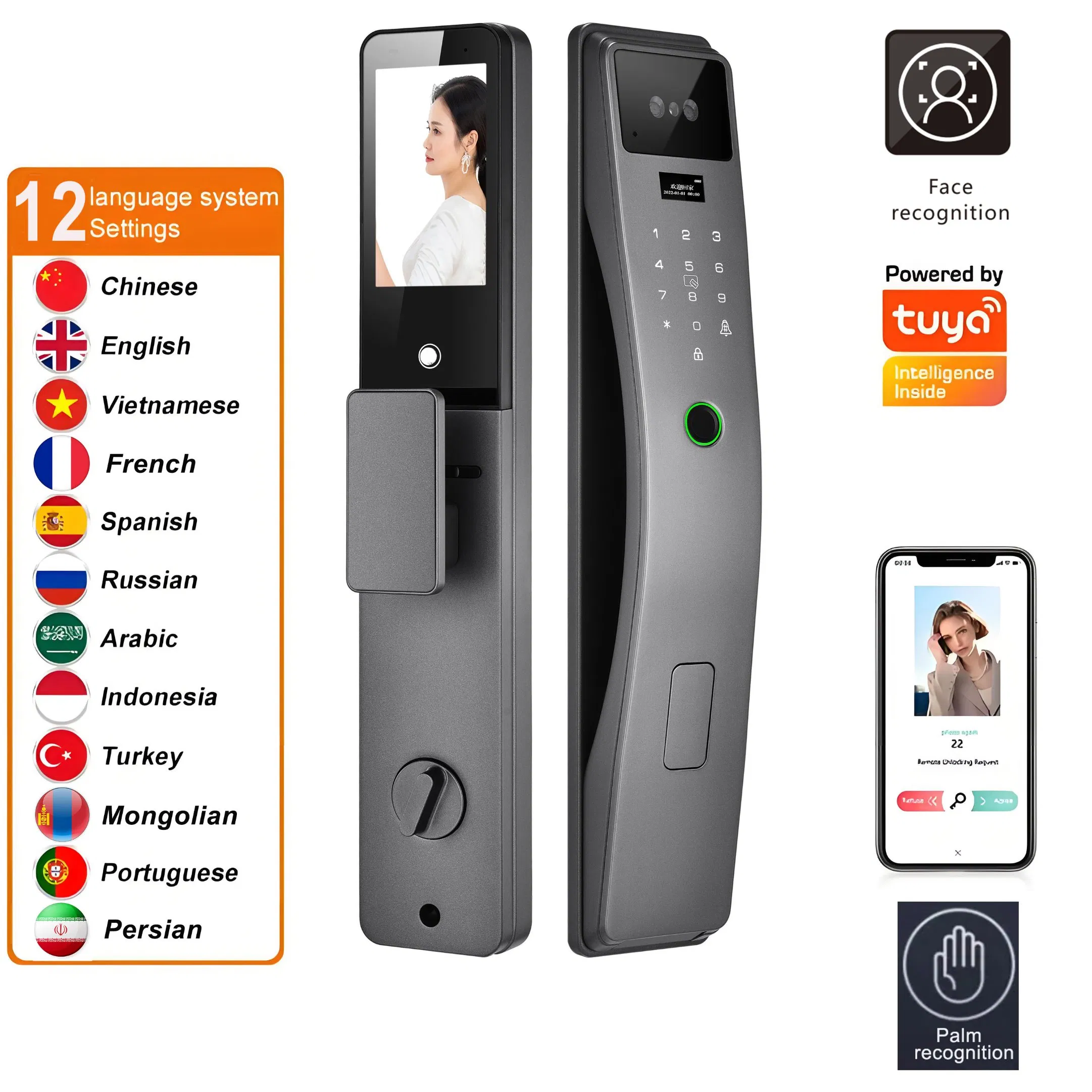 Multi Language Visual Intercom Smart Lock 3D Face Recognition Intelligent
