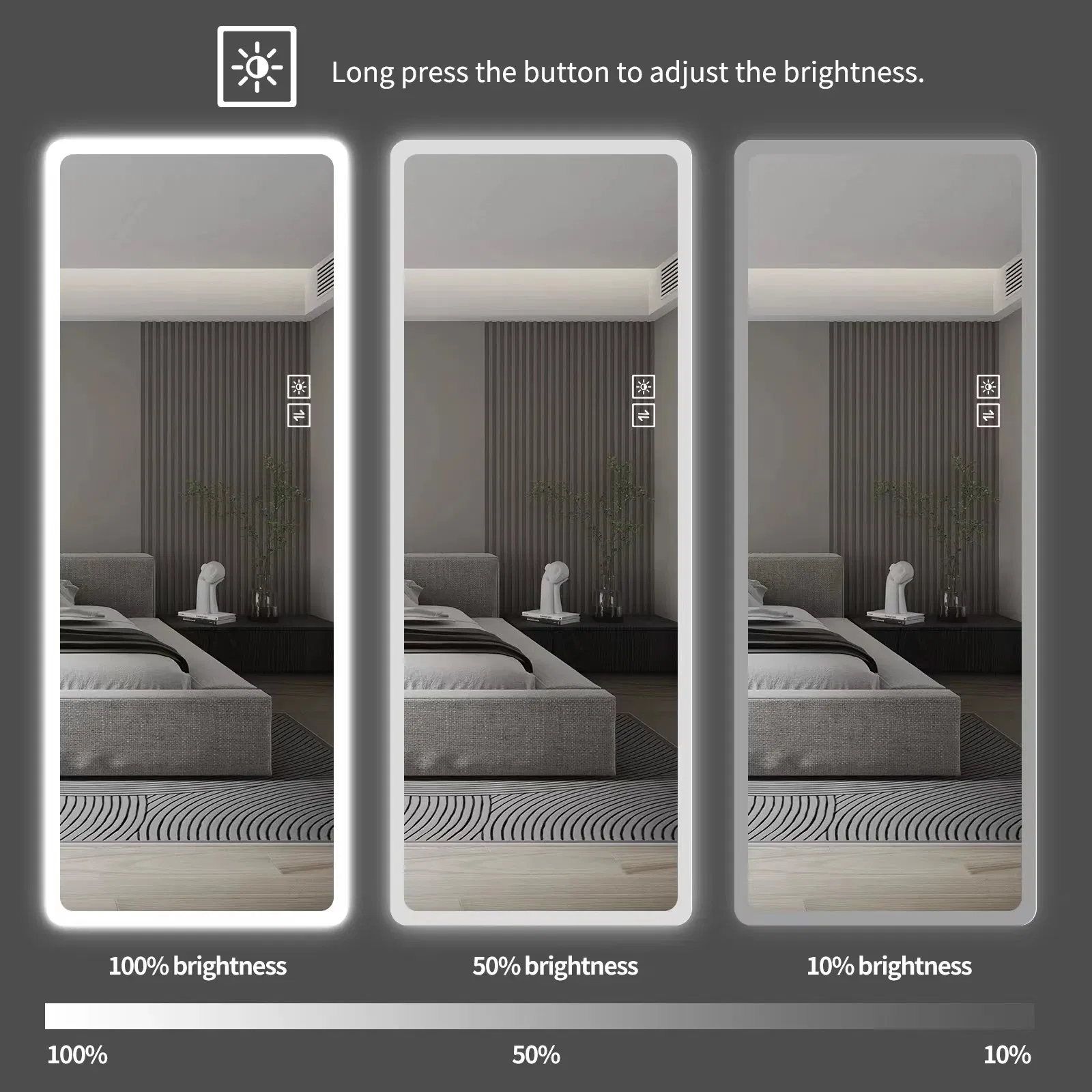 Full Length Mirror Lighted Vanity Body Mirror LED Mirror Wall-Mounted Mirror Big Size Rounded Corners, Bedroom, Living Room, Dress