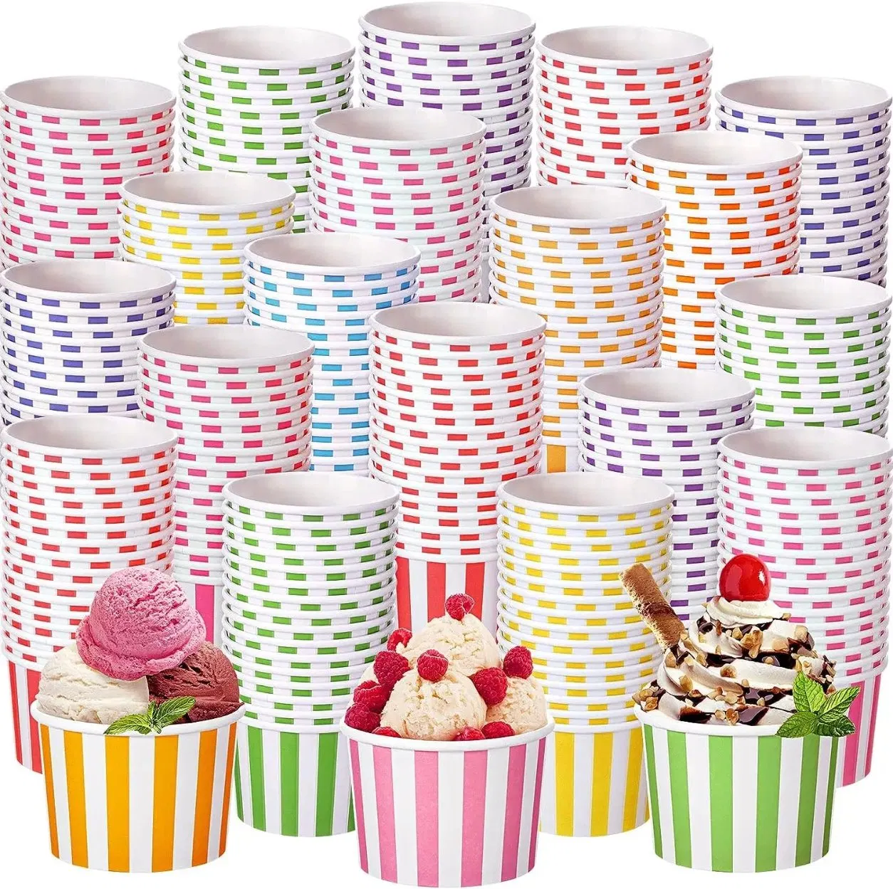 Eco Friendly Disposable Yogurt 3oz 5oz 8oz White Ice Cream Paper Cup with Lid