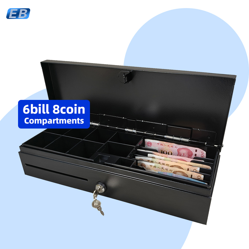 CB-170 Compact Flip-Top Cash Drawer Box for Store Pos System 6 Bills/8 Coins Durable Metal Build and Key Lock System