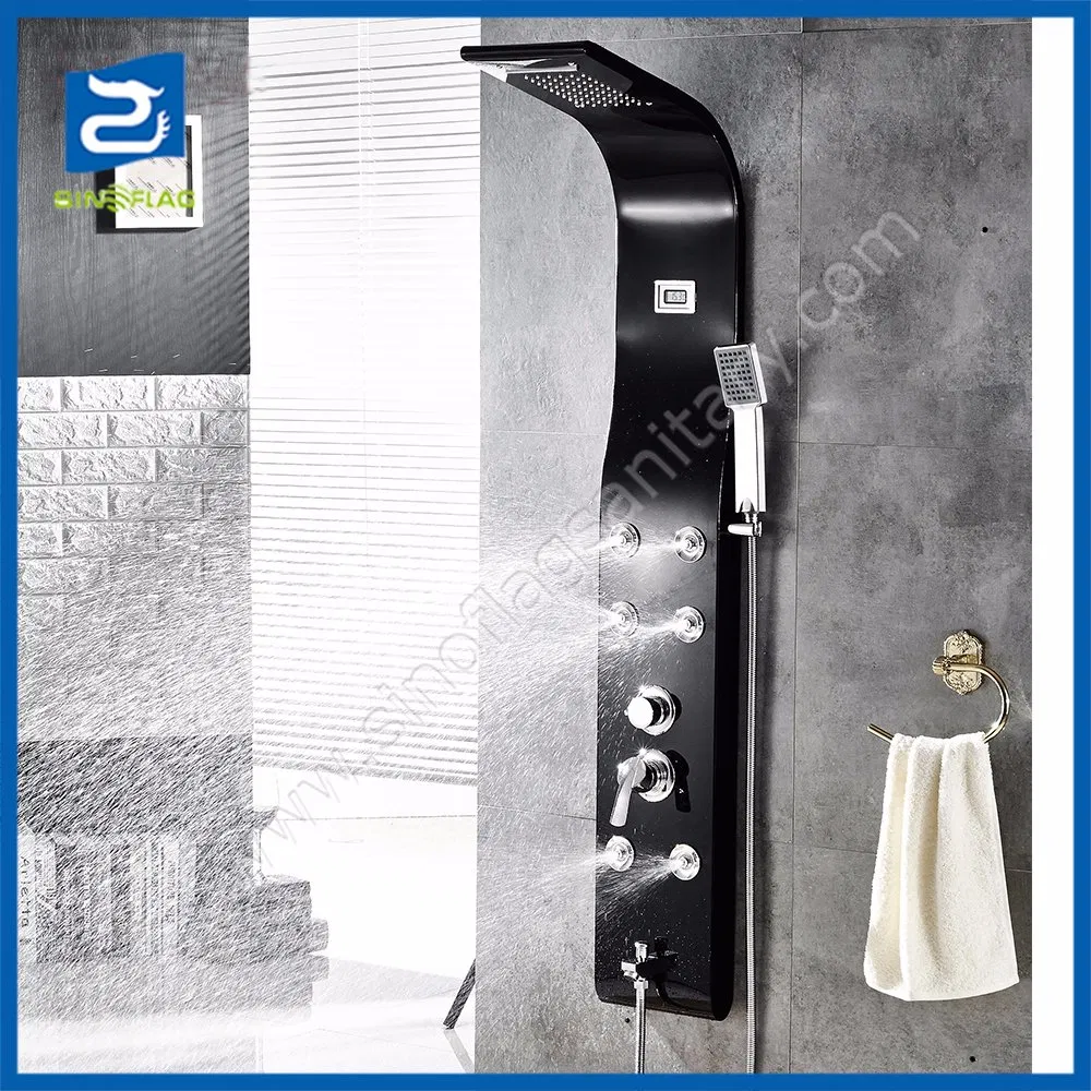 Six Spraying Massage Jets Black Shower Panel
