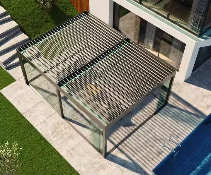 Outdoor Pergola Motorized Awning Louvered Roof Waterproof Sunshading System Aluminum Pergola