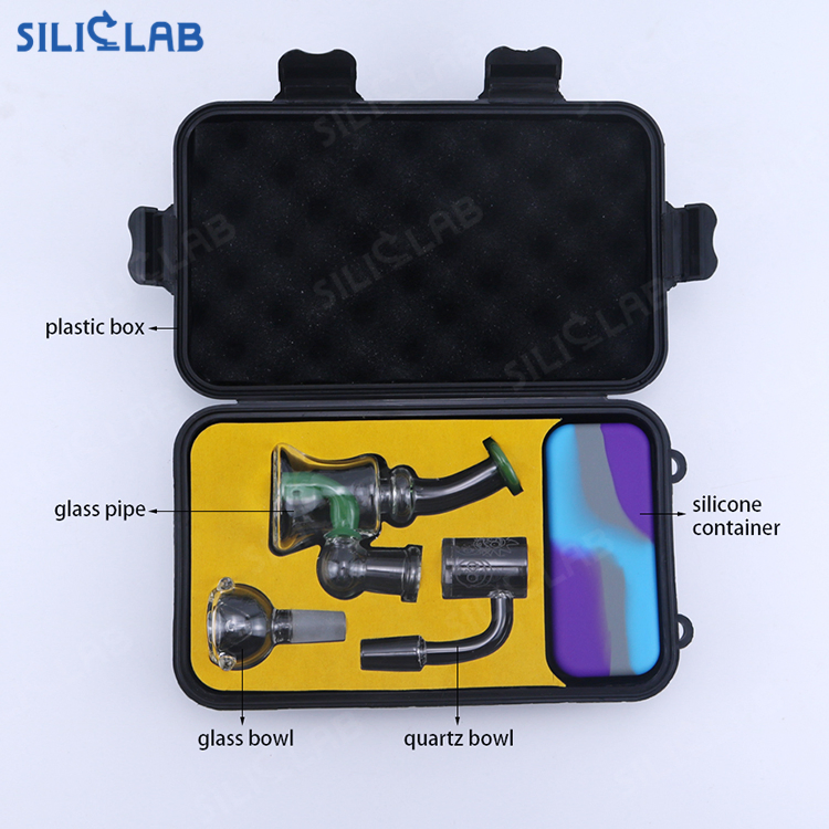 Exquisite Gift Boxed Smoking Bubbler Kits Mini Beaker Glass Water Pipe Kit 5 in 1 Glass Smoke Filter Set DAB Wax