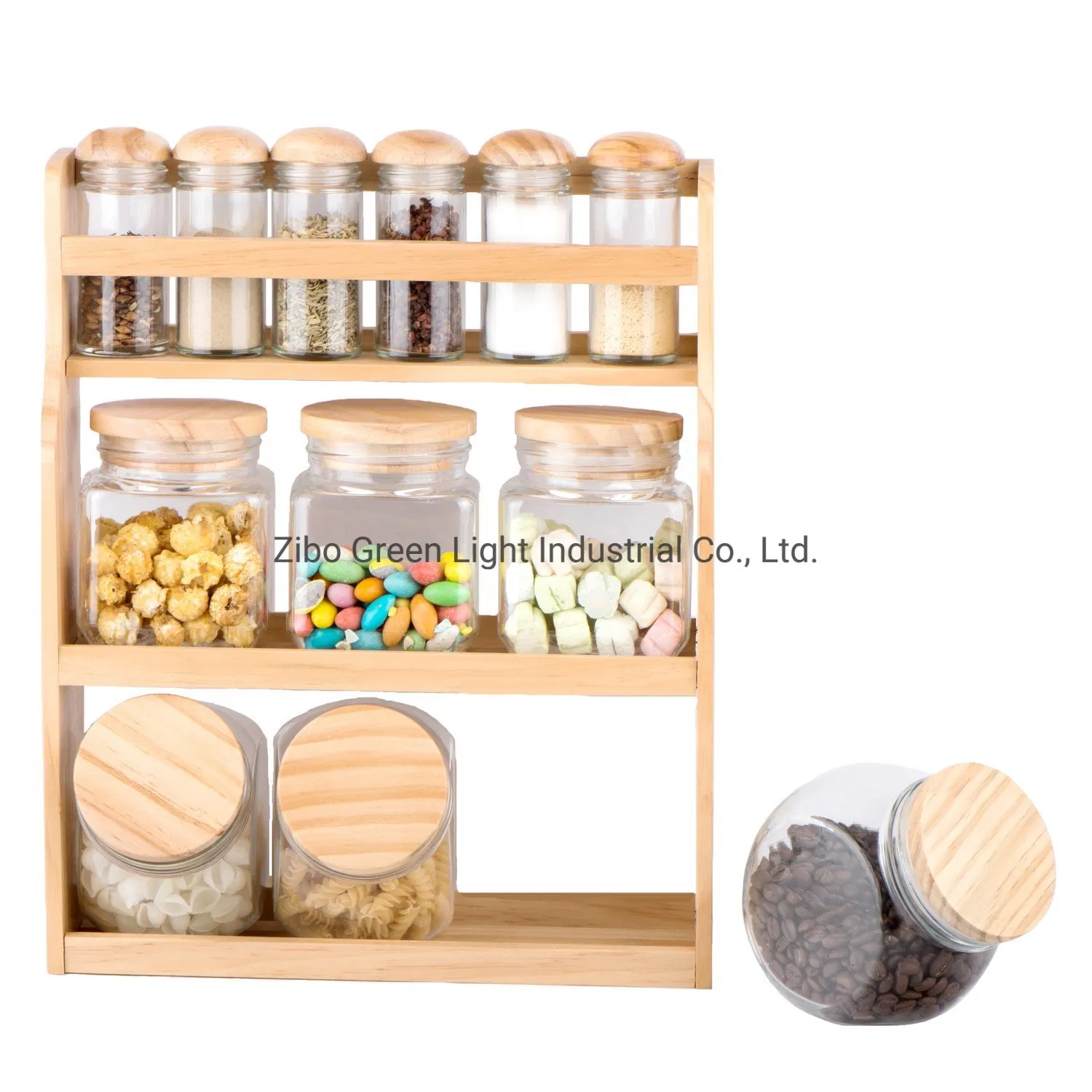 12PCS Glass Jar Set with Wooden Lid and Rack for Home Kitchen Food Storage