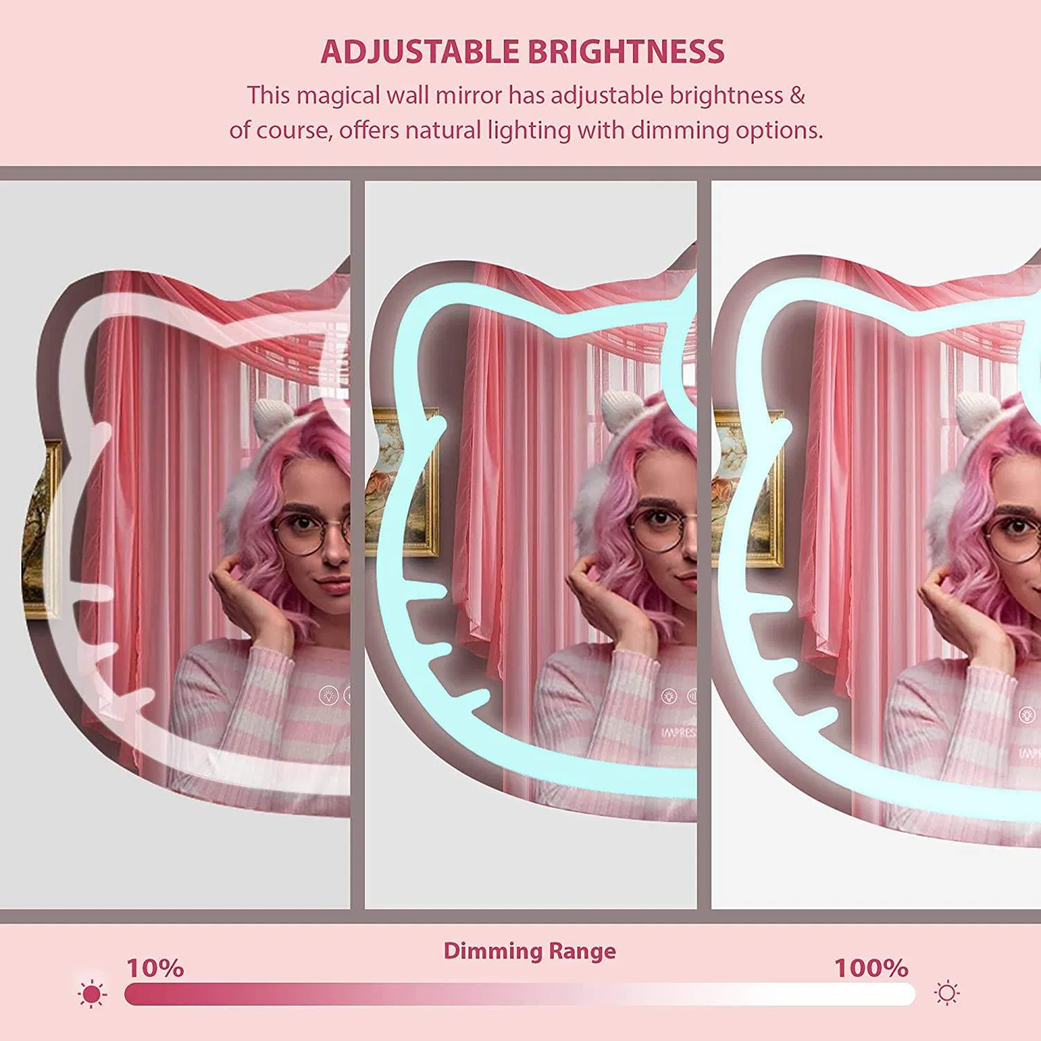 Light Touch Mirror Switch for Bathroom Irregular Decorative Mirrors Wall Modern Hello Kitty LED Mirror