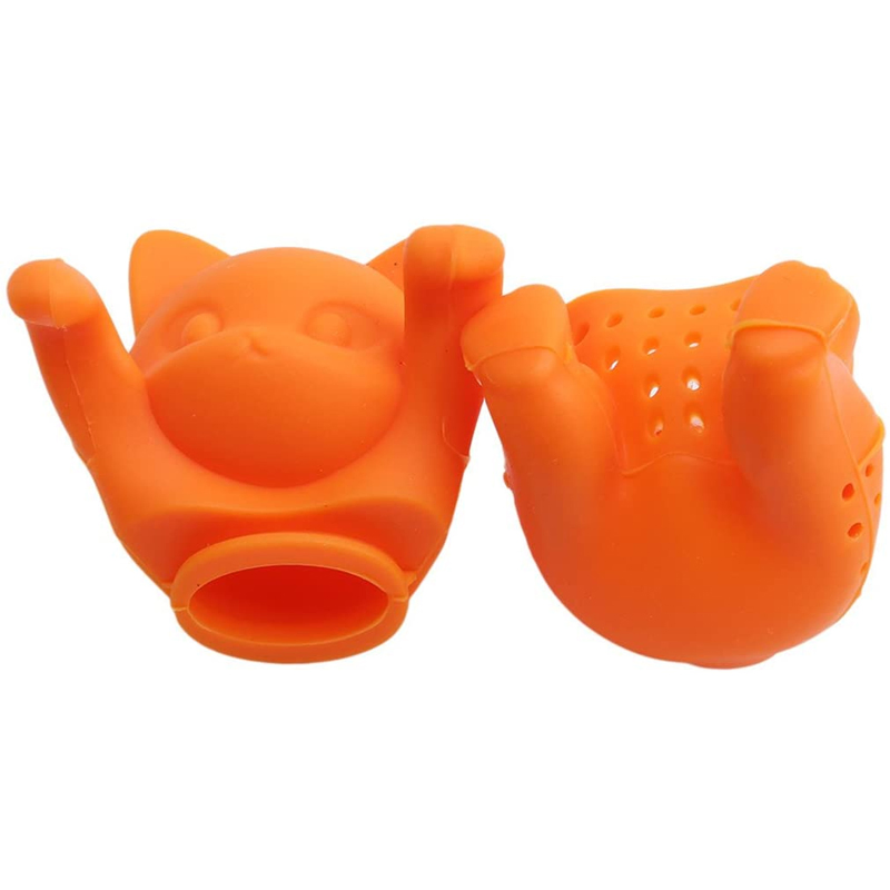 Customized Orange Lucky Cat Silicone Tea Bag Silicone Filter Tea Set Strainer