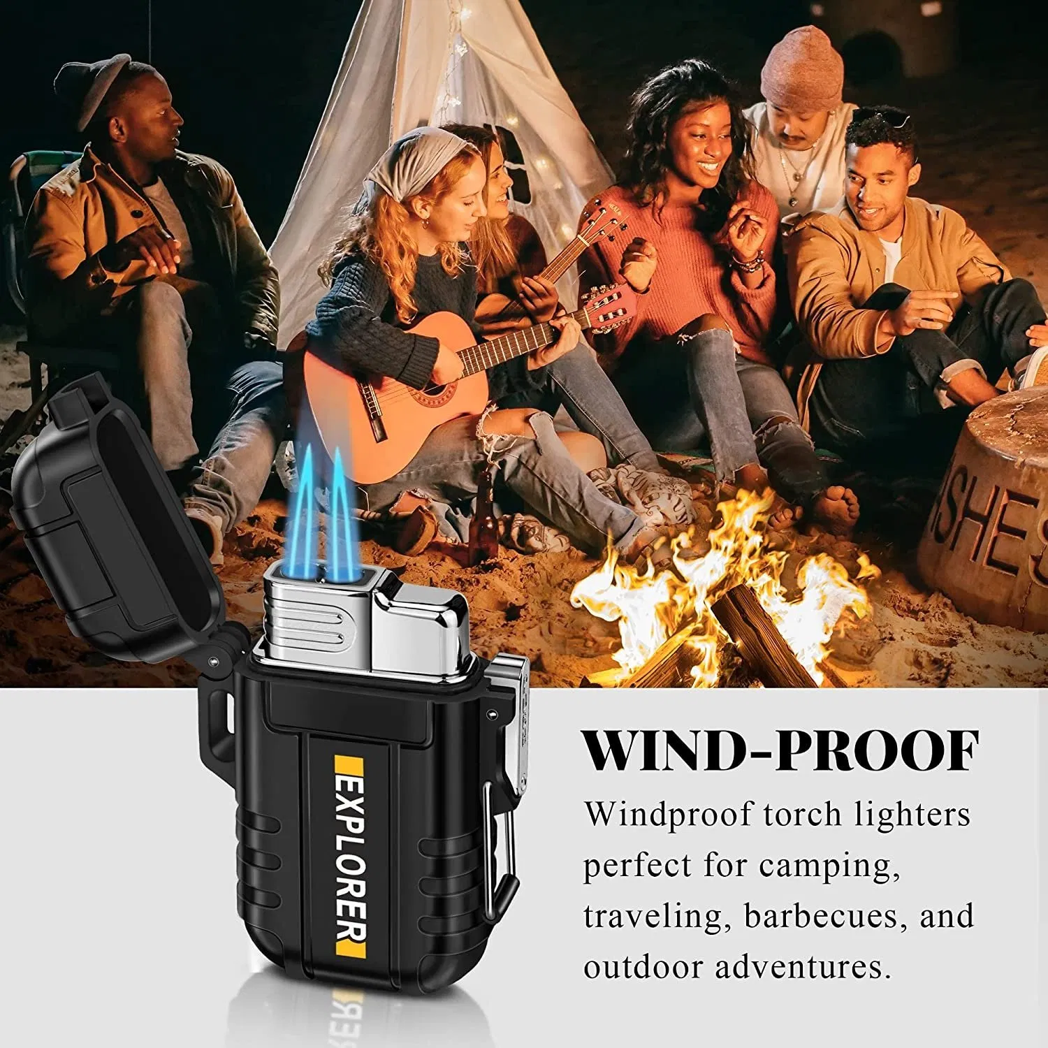 Hot Sell Portable Blue Flame Jet Butane Turbo Cigar Lighter Waterproof Outdoor Camping with Lanyard for Cigarettes for Giveaways