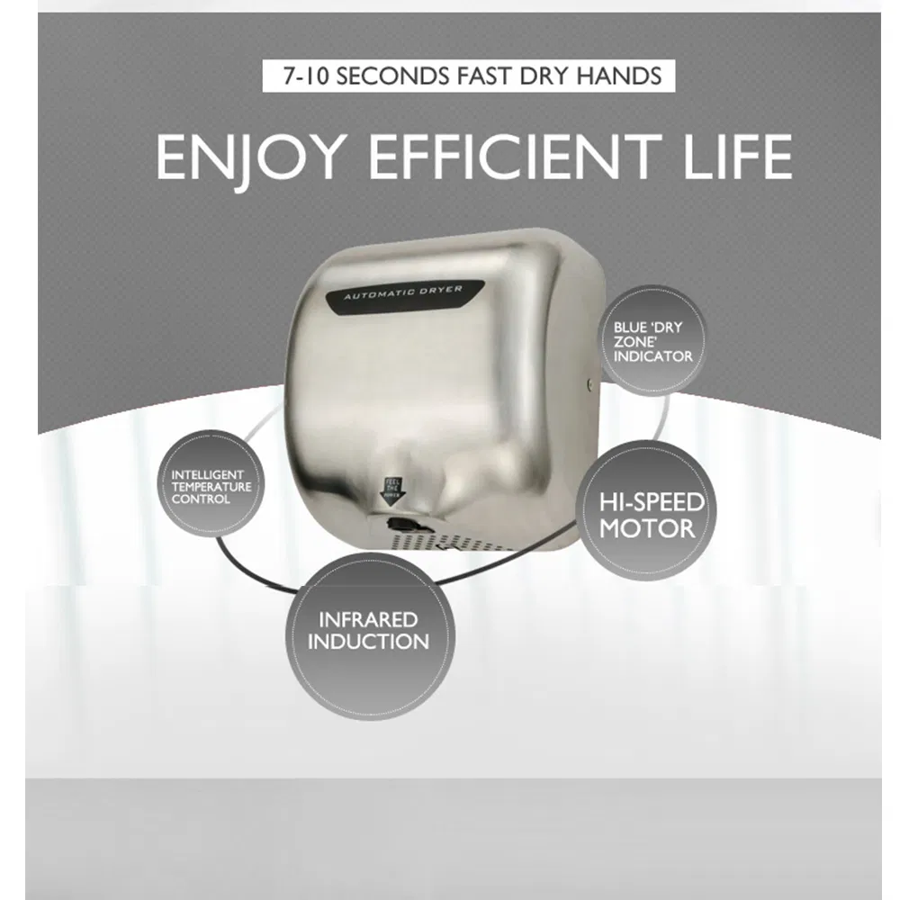 Stainless Steel Hand Dryer Automatic High Speed Inductive Wall Mounted Dryer