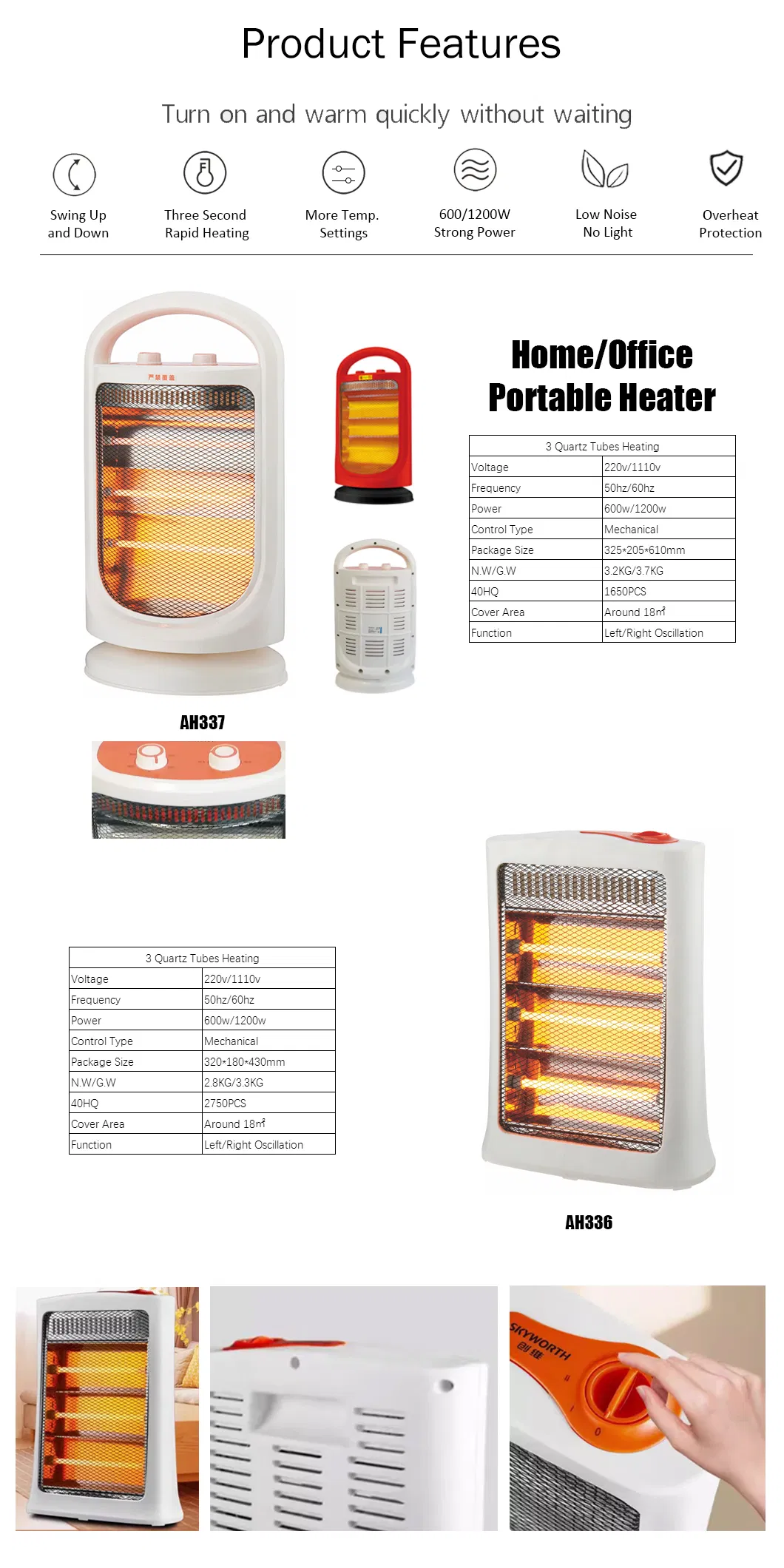 Home 1200W Portable Quartz Tube Heater
