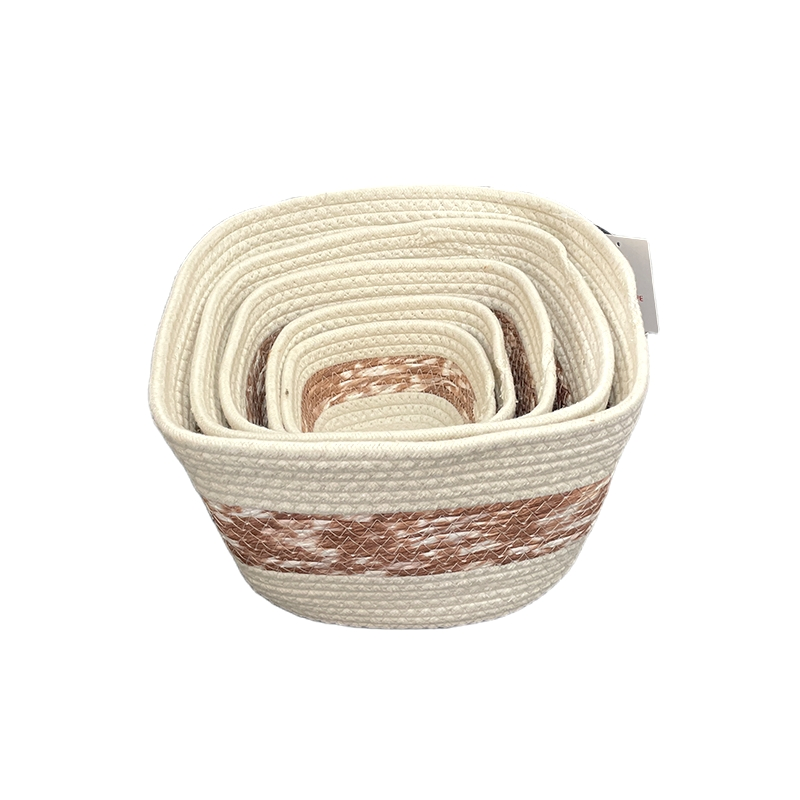 Square Fabric Storage Bin Decorative Woven Basket Cotton Rope Storage Basket for Snacks and Miscellaneous Items
