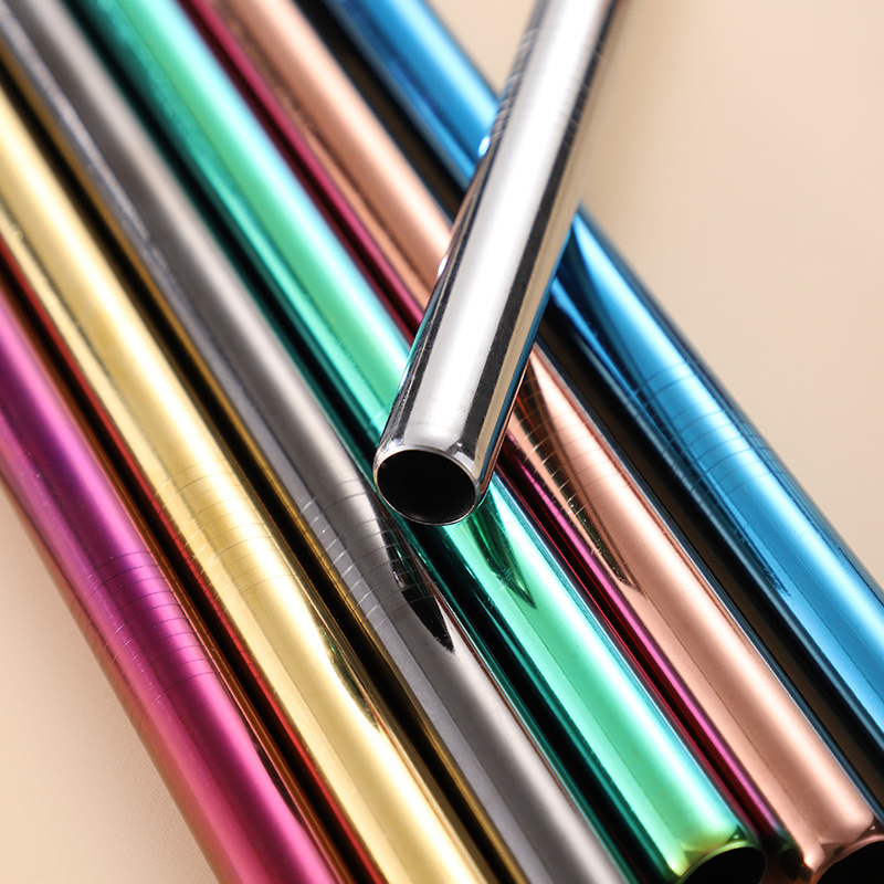 Supplier Amazon Hot Sale Straight Bent Reusable Stainless Steel Drinking Straws with Brush Set for Beverage