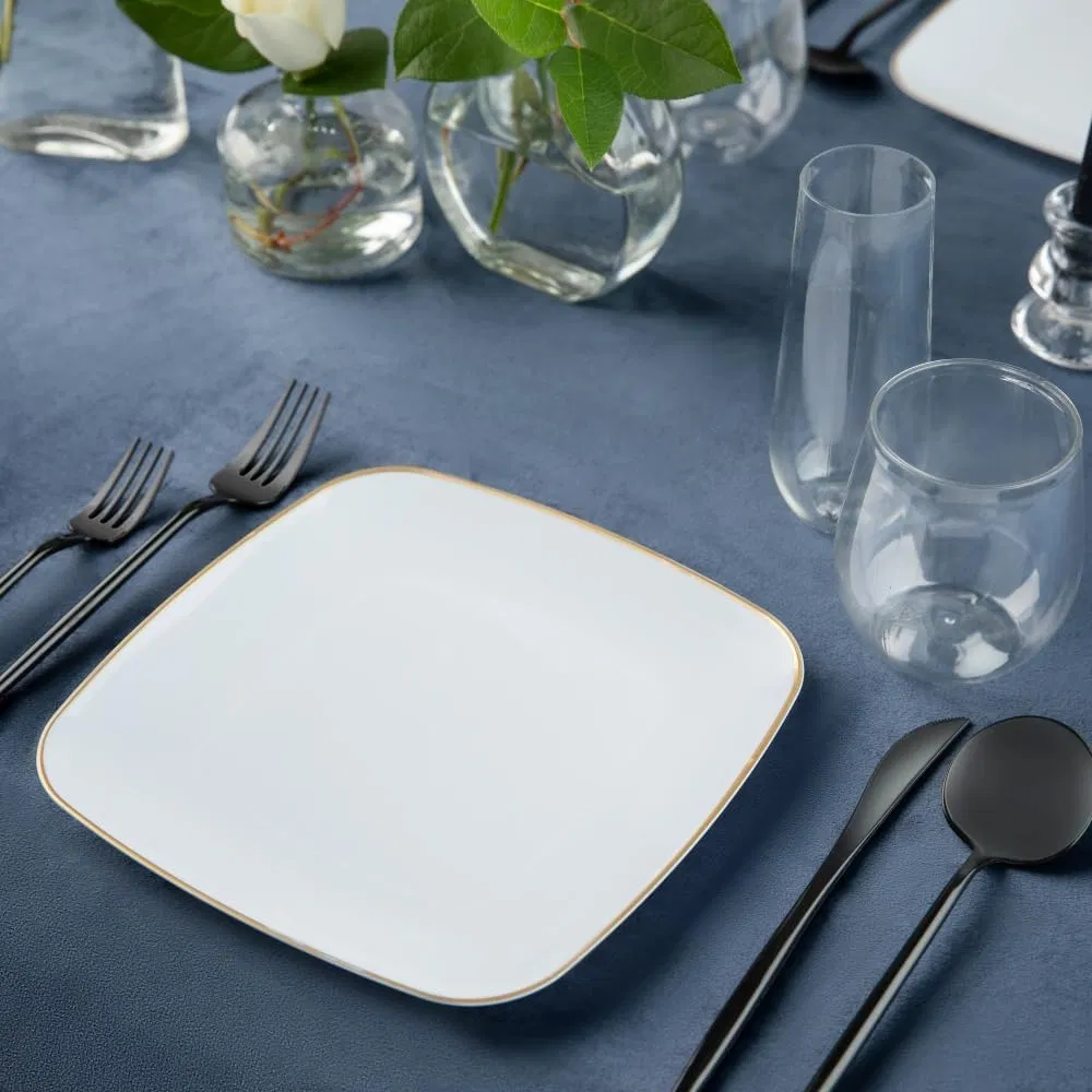 Premium White Gold Square Plastic Salad Plates