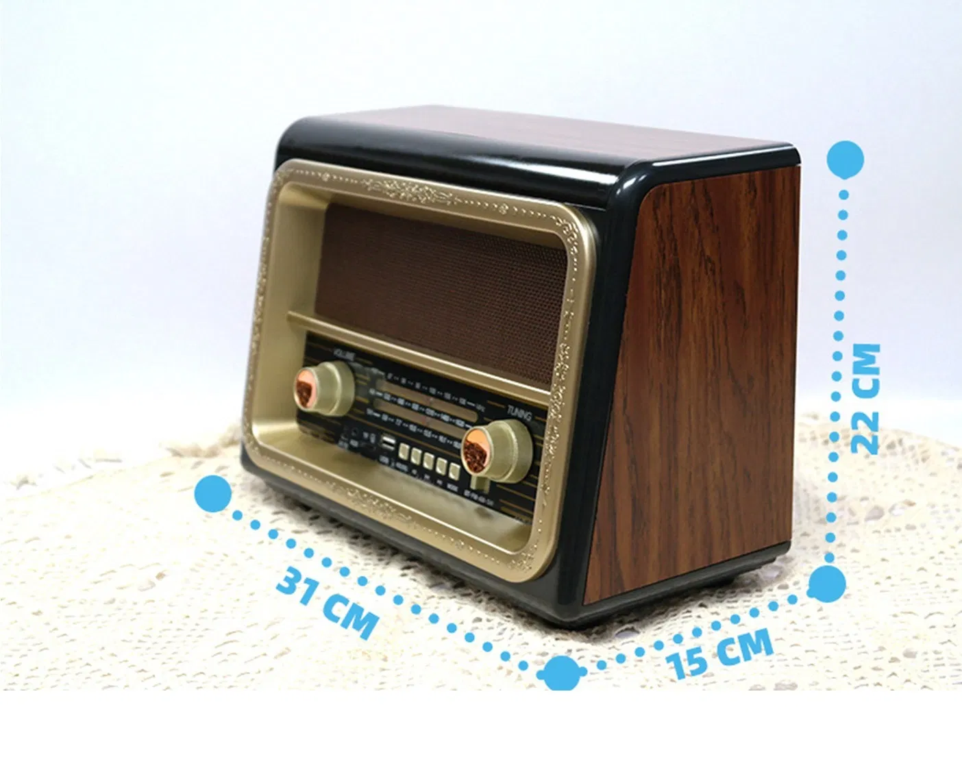 Портативное радио с Bluetooth, 3 диапазона, деревянный корпус