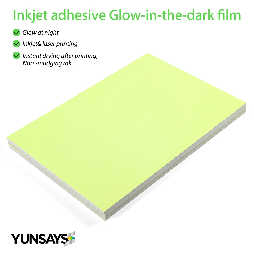 New Style Glow in The Dark Printable Inkjet Vinyl Sticker Paper A3 A4 Sheet Self-Adhesive Waterproof Label