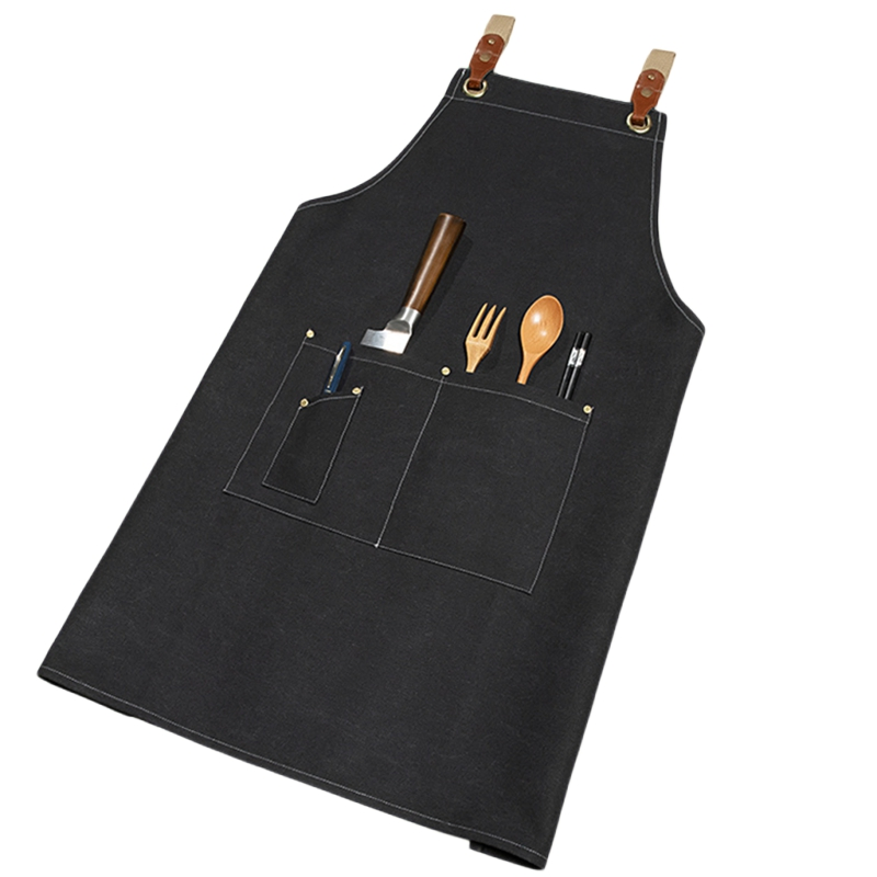Csjd-1936# Medium Thick Canvas Pen Pocket Adjustable Shoulder Leather Apron