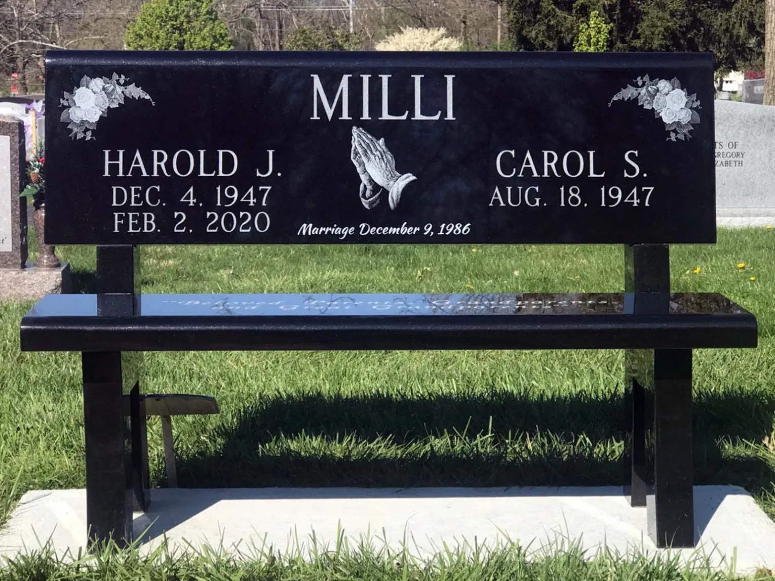 Outdoor Absolute Black Cremation & Cemetery Bench Memorials