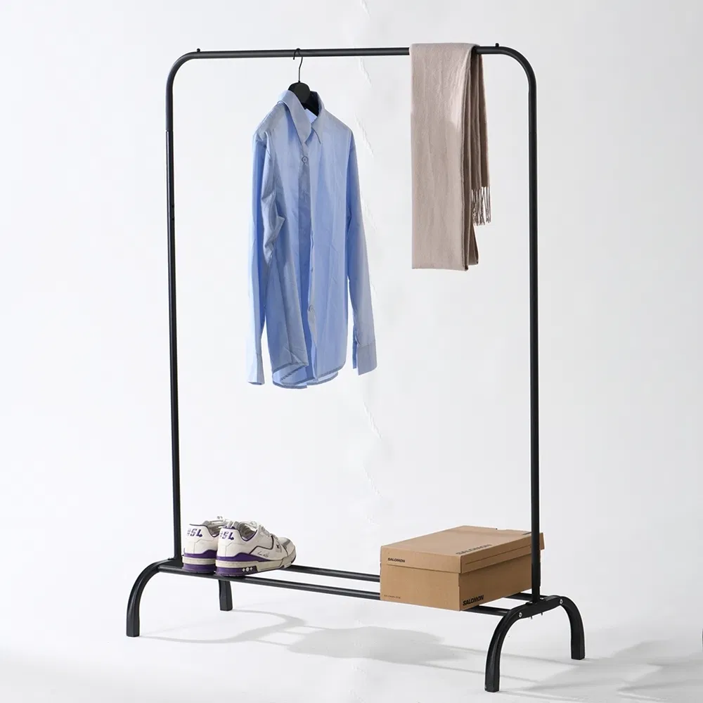 Collapsible Portable Single Rod Height Adjustable Clothes Rack for Apartment