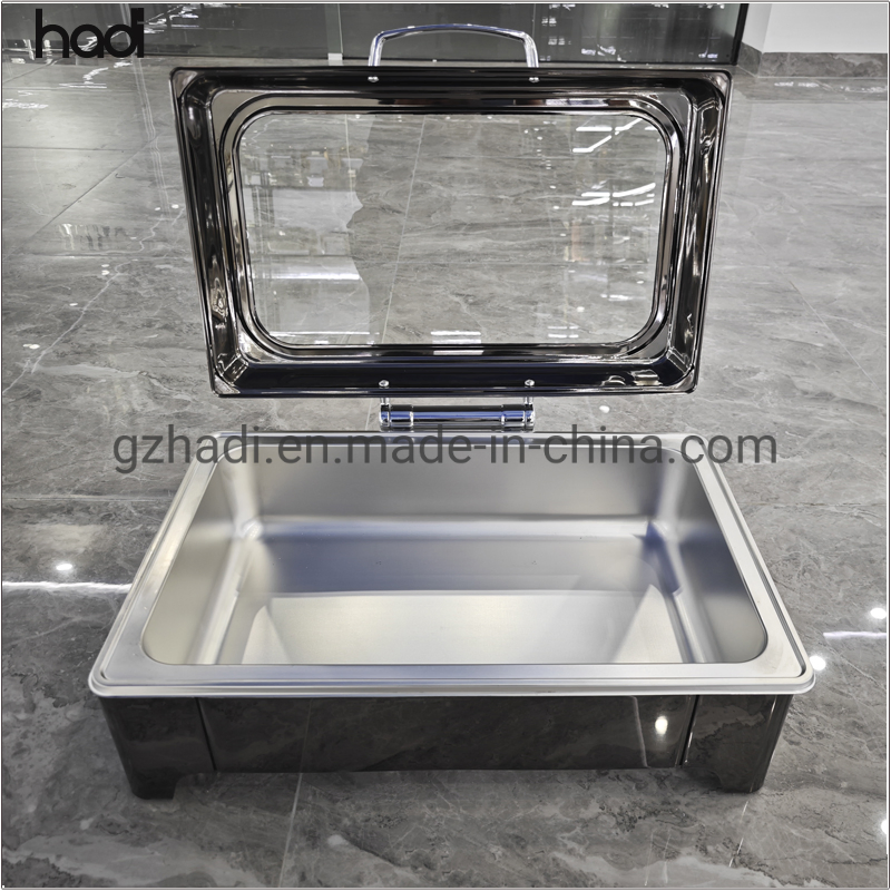 Restaurant & Hotel Supplies Luxury 9L Serving Dish Alcohol / Electric Heating Buffet Food Warmer Big Glass Lid Stainless Steel Chafing Dish