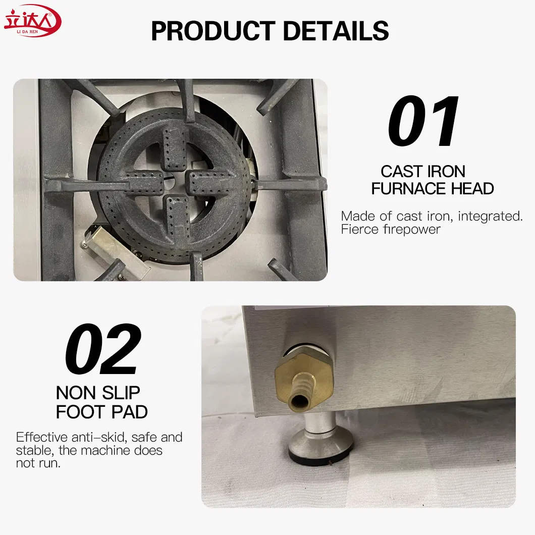 Ld-Rb4 Commercial Stainless Steel 4-Burner LPG Stove - CE Certified, Stand-Mounted