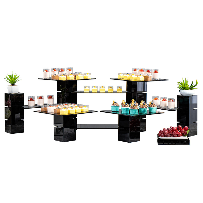 Acrylic Dessert Display Stand Buffet Pastry Cake Banquet Cold Meal Tea Break Set Rack White/Black/Gold