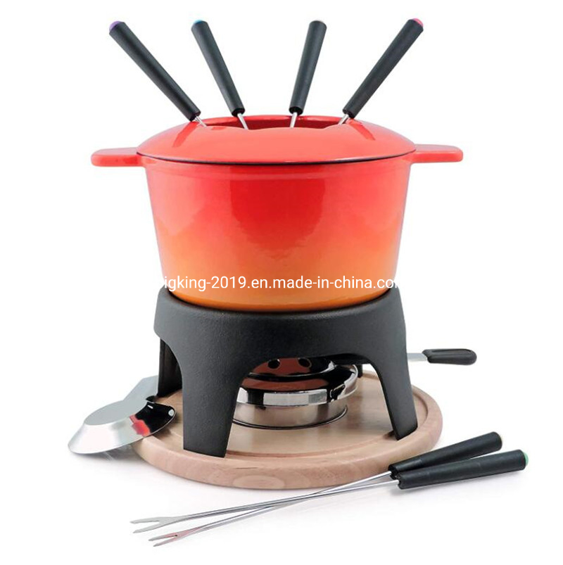 Nonstick Cast Iron 9 PCS Set Melting Kitchen Ware Hot Pot Set for Fondue