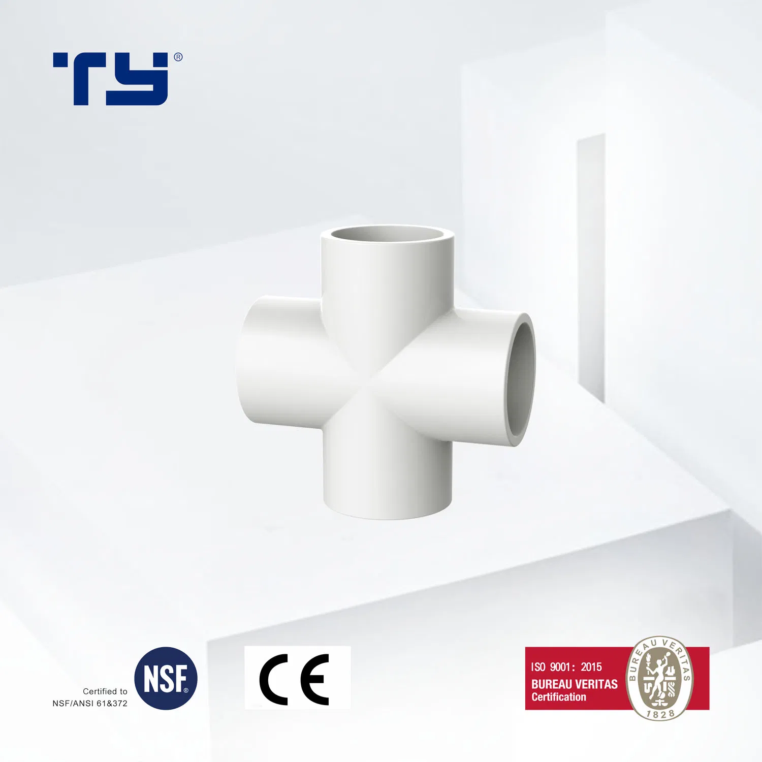 PVC-U Pn10 Pressure Pipe Fittings Plastic PVC Cross ISO1452 Lesson Tianyan OEM