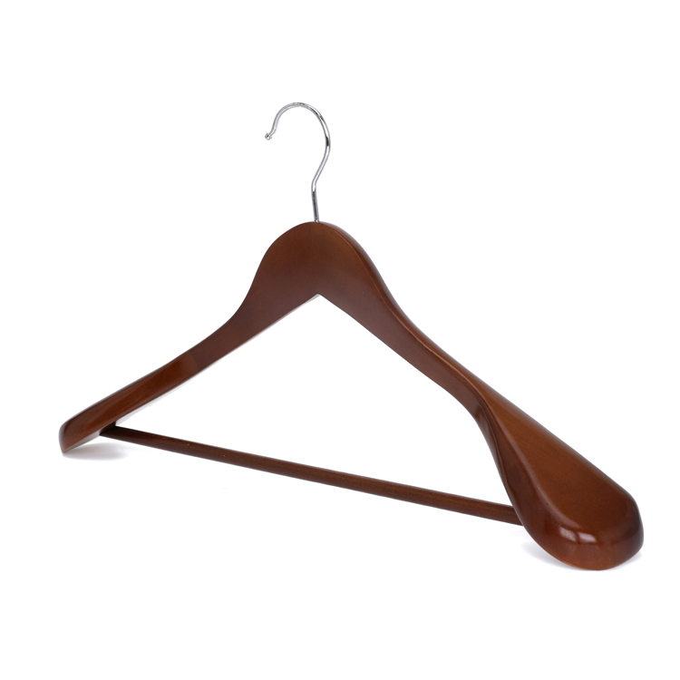 6 Pack Wide Shoulder Wooden Hangers with Non Slip Pants Bar Cherry Wood New Hot Sale Hanger