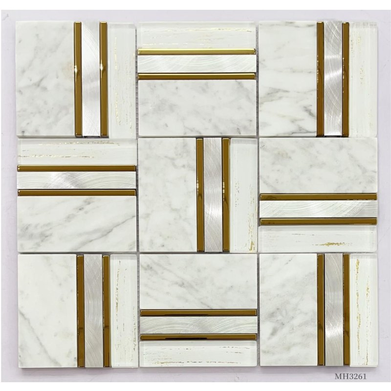 Luxurious Golden Mosaic Wall Tiles with White Crystal Accents