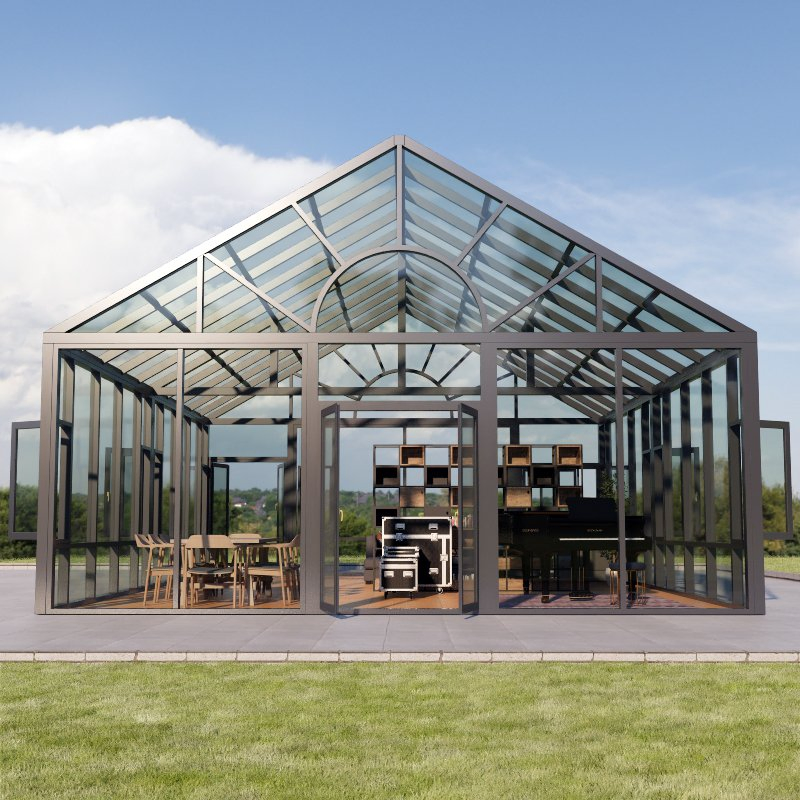 Guangdong Customized Sunroom Competitive Price Green Glass House Retractable Free Standing Aluminum Sun Room