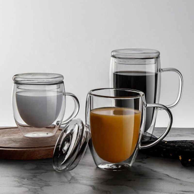 Wholesale Various Sizes Coffee Glass Mug Cup with Bamboo Lid