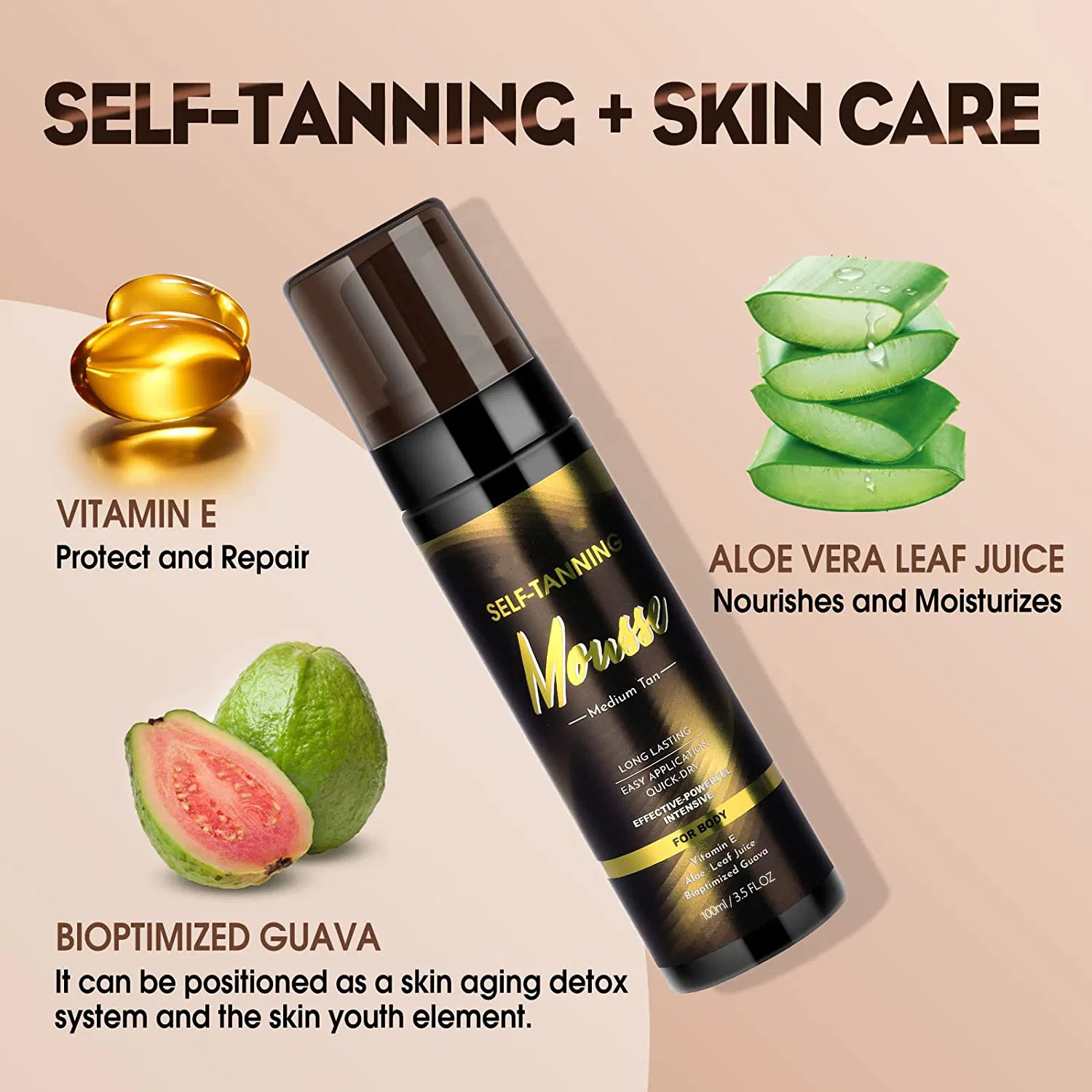 Beauty Cosmetics Skin Care Deep Cleansing Long Lasting Bronzing Deep Skin Tone Tanning Mousse