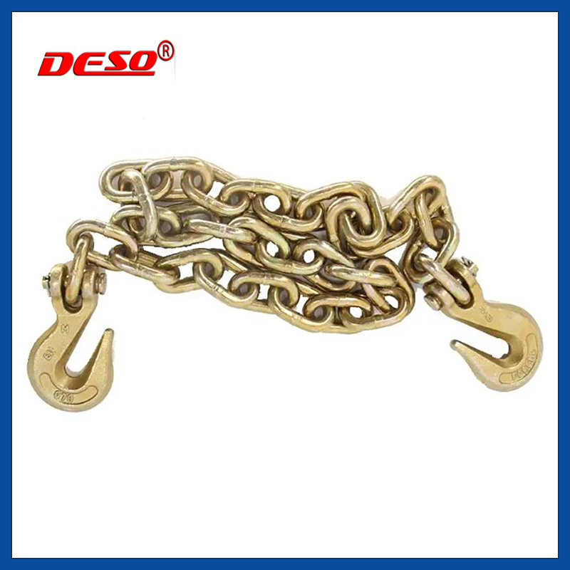 Yellow Zinc G70 Welded Lashing Load Binder Chain with Clevis Grab Hooks