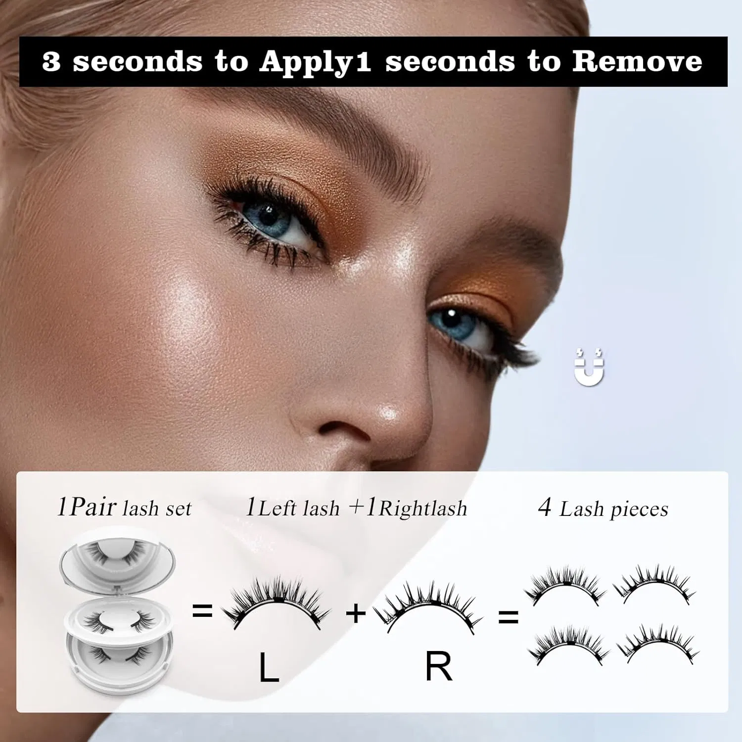 Magnetic Eyelashesmake-up with Applicator, No Eyeliner Pen, , No Glue Natural Eyelash Set,