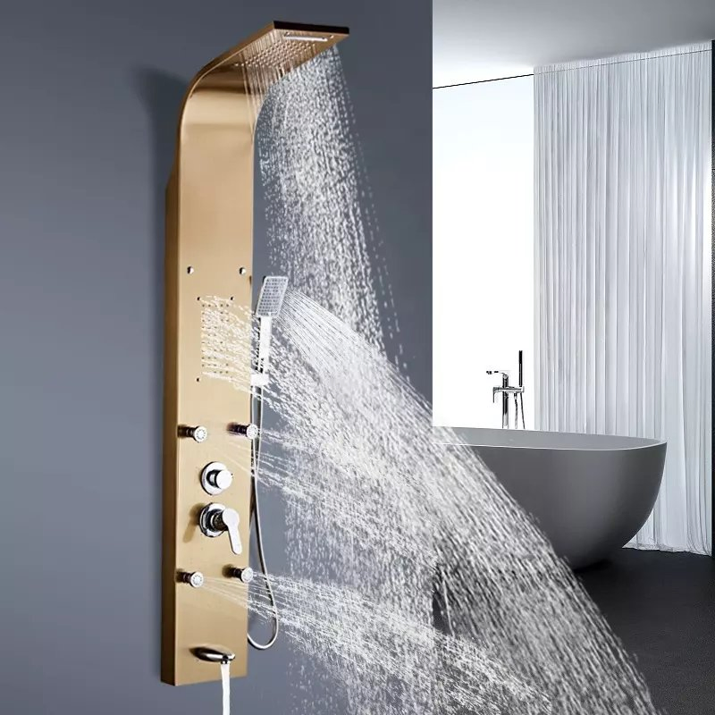 Shower Panel Bathroom Wall Mounted Stainless Steel Waterfall Shower Column Set Tower Massage Jets Shower Panels Colonna Doccia