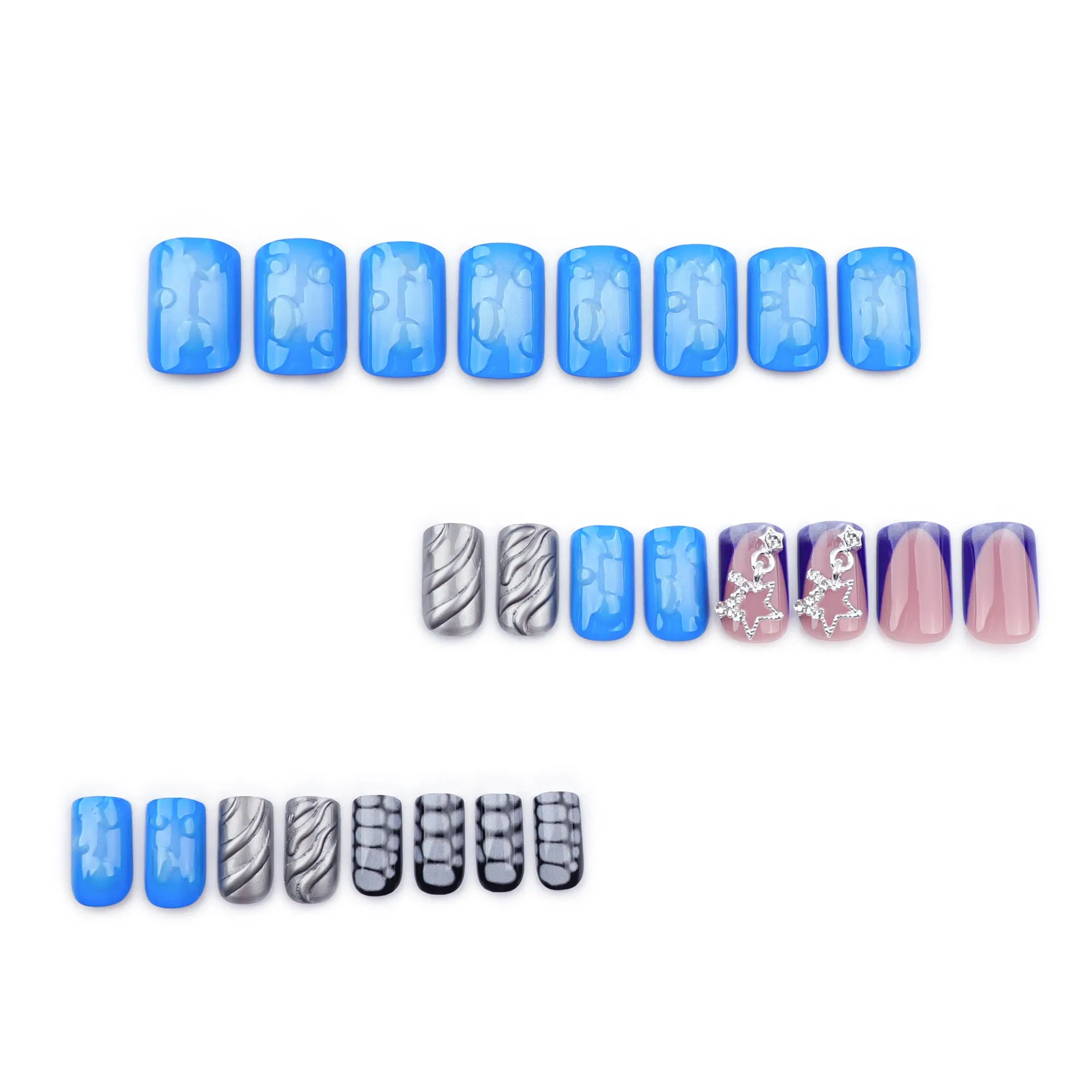 Long Natural Square Shaped Press on False Nails New 3D Style Fingernails