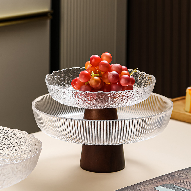 Nordic Style Tall-Footed Glass Fruit Plate Living Room Coffee Table Candy Dish
