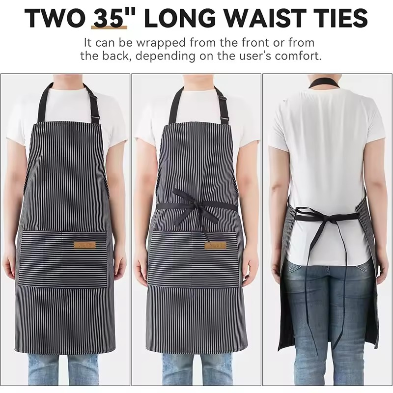 Unisex Stripe Adjustable Neck Strap Soft Polyester-Cotton Bib Chef Kitchen Cooking Aprons