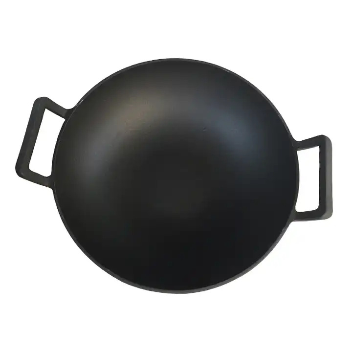 Top Pre-Seasoned Cast Iron Round Cast Iron Flat Bottom Wok with Glass Lid