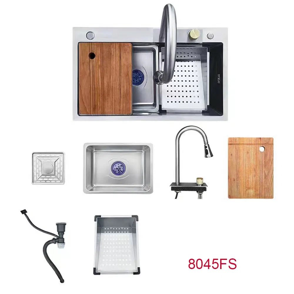 750X450X230mm SUS304 Stainless Steel Handmade Kitchen Sinks with Kitchen Faucet Pull out