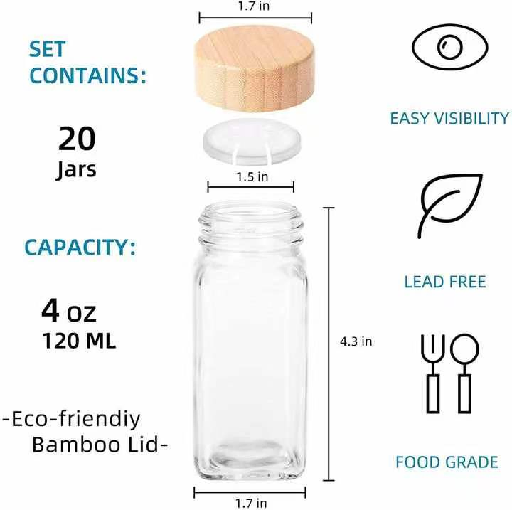 4 Oz Glass Spice Holder Flavor Jar for Cabinet Drawers