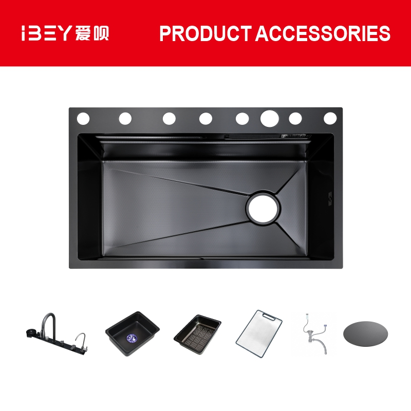 Premium 304 Stainless Steel Handmade Kitchen Sink with Nano Black Finish
