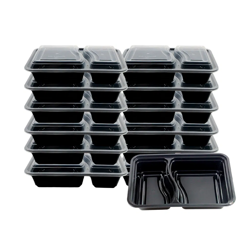 BPA Free Disposable Plastic 2 Compartments Food Container Microwave PP Box with Lid