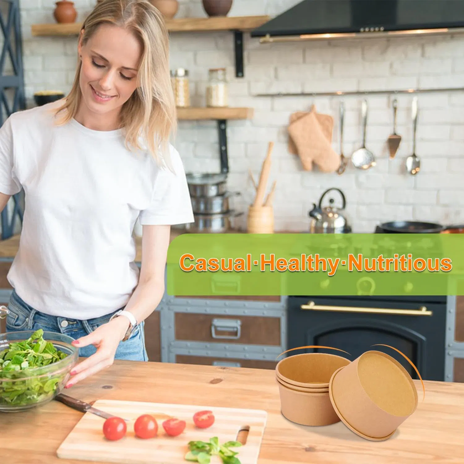 Kraft Paper Bowls, Disposable Soup/Salad Serving Bowls, Large Paper Bowls, Anti-Spill and Anti-Oil Soup Bowls, Disposable Food Containers for Hot/Cold Food