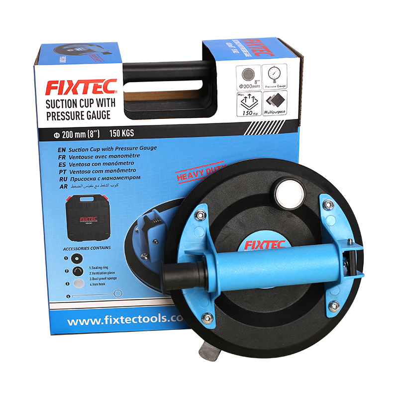 Fixtec Wholesale 8 Inch Vacuum Suction Cup with Pressure Gauge 150kg Vacuum Suction Cup for Granite & Glass Lifting