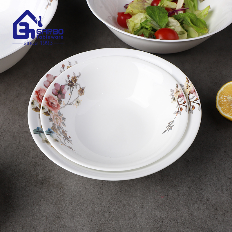 5-Inch Round White Opal Glass Food Bowl Set with Classical Flower Decal