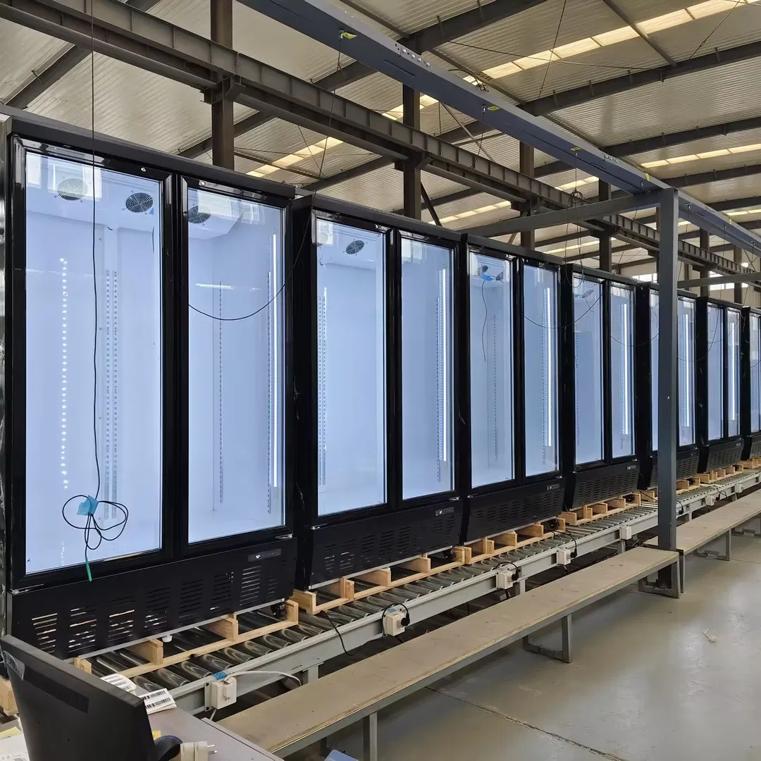 Commercial Supermarket Chain Stores Triple Glass Door Display Showcase Refrigerator Commercial Upright Chiller Double Layer Single Low-E Tempered Glass Door